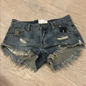 One Teaspoon Women's Frayed Jean Shorts - Blue